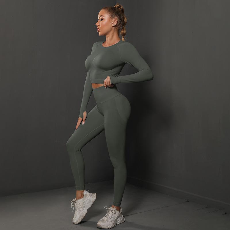 MODEL-016 Women Athletic Workout Seamless Long Sleeve Active Wear Gym Set