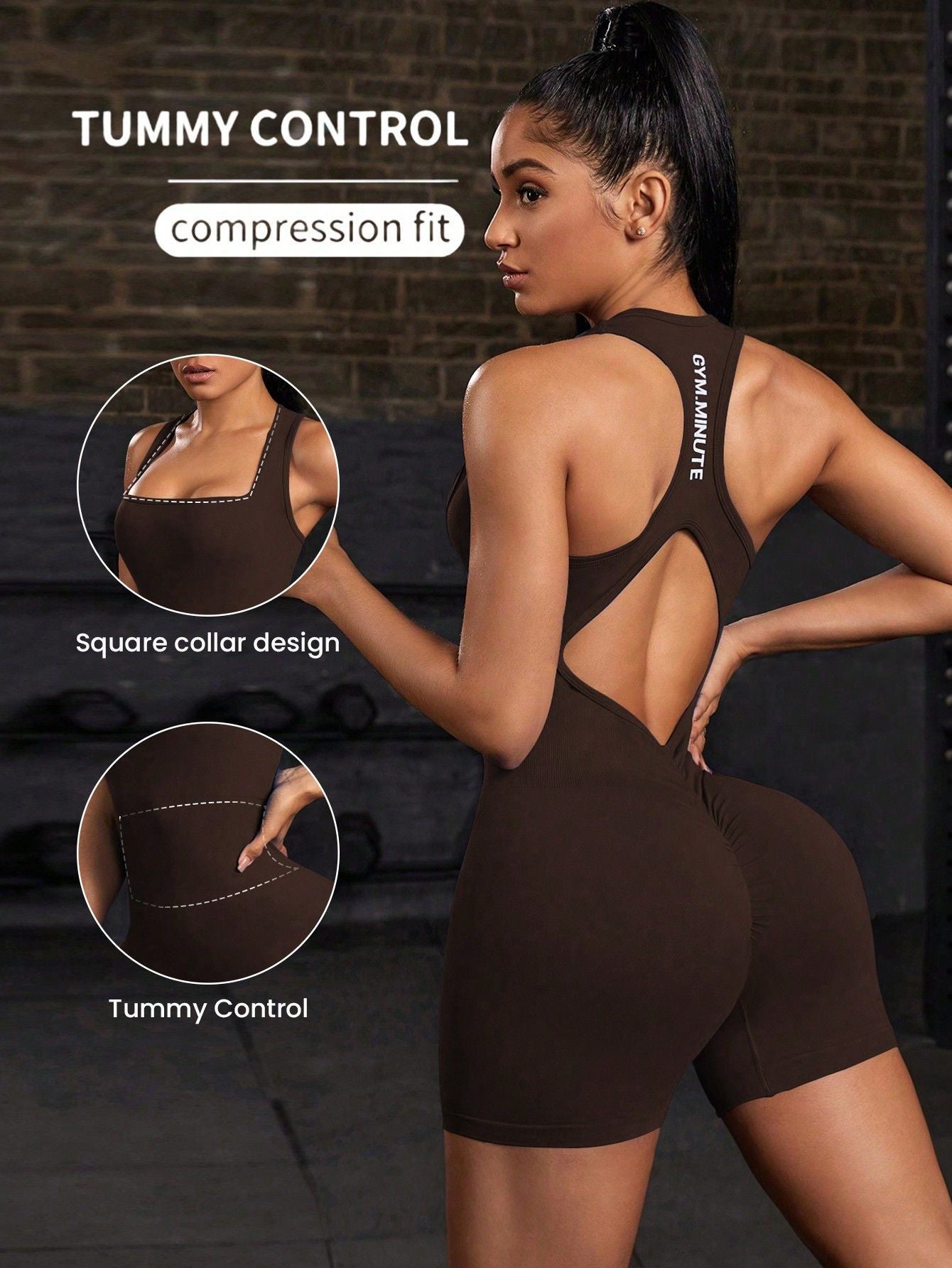 Brown One-Piece Activewear Set