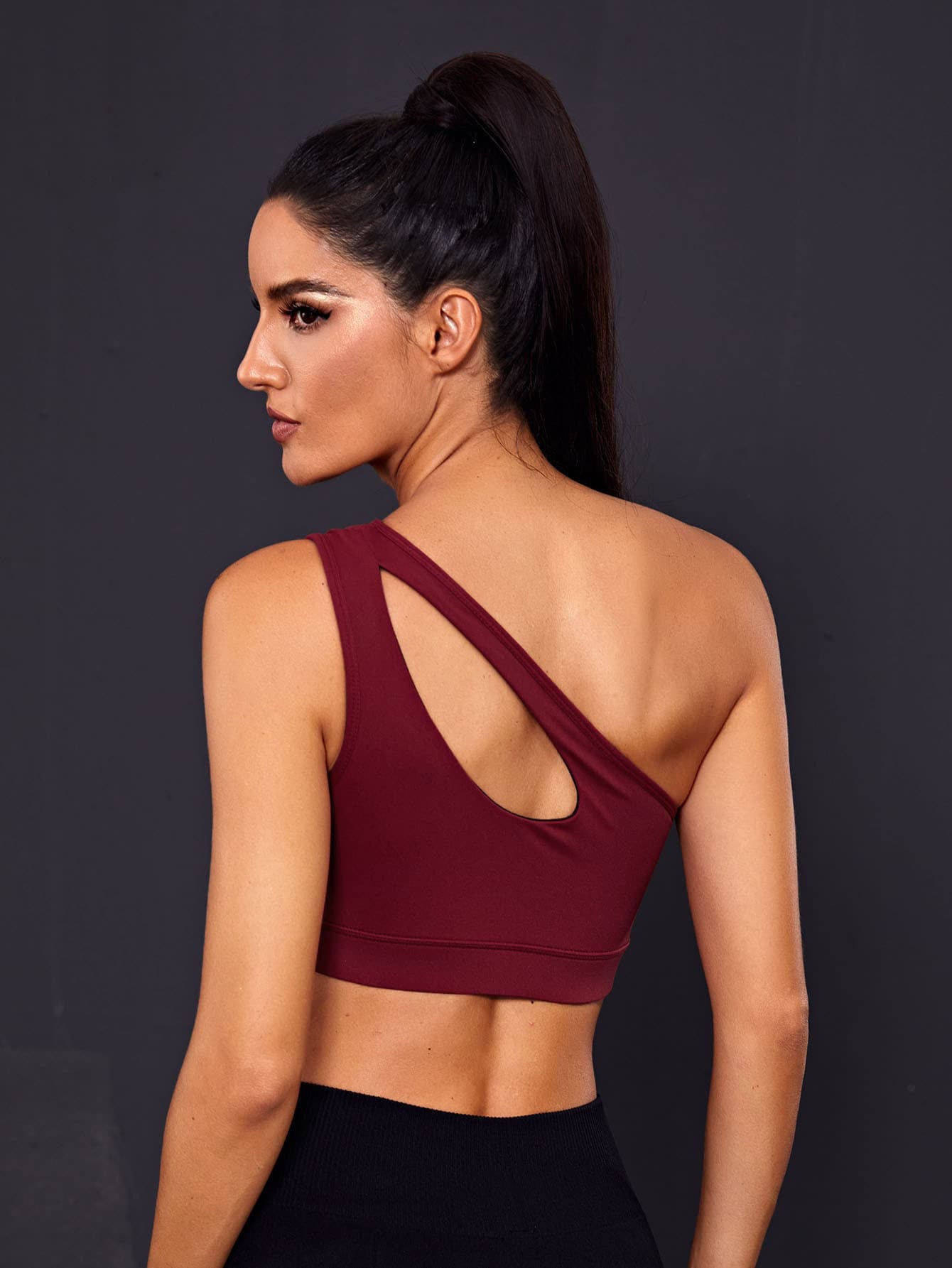 MODEL-015 Red Padded Seamless One Shoulder Sports Bra
