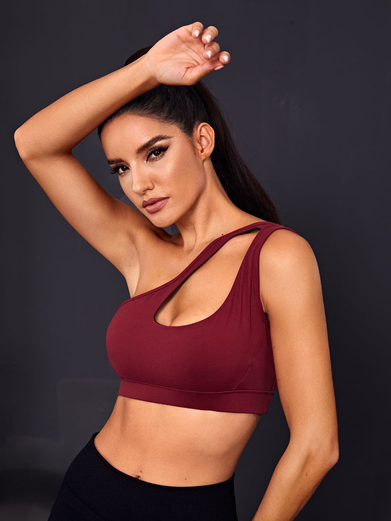 MODEL-015 Red Padded Seamless One Shoulder Sports Bra