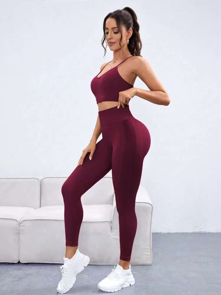 MODEL-011 High Waisted Leggings  and Cross Back Sports Bra Gym Set