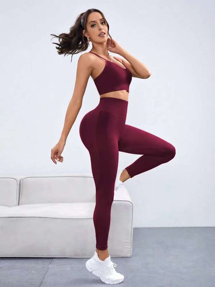 High Waisted Leggings  and Cross Back Sports Bra Gym Set
